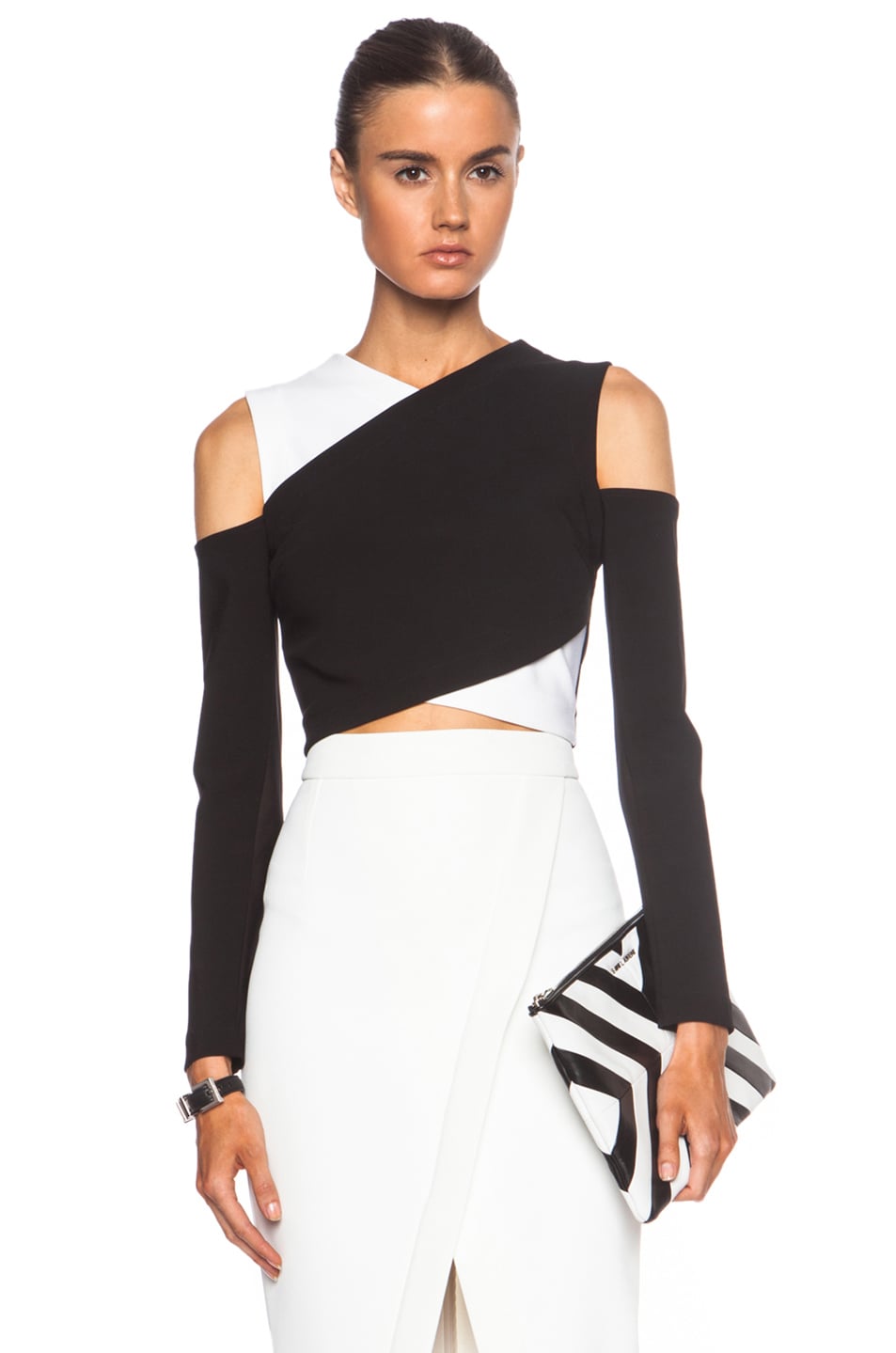 Image 1 of Yigal Azrouel Cross Front Viscose-Blend Cropped Top in Jet Multi