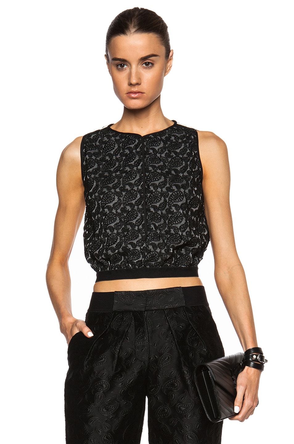 Image 1 of Yigal Azrouel Paisley Lace Top in Jet Optic