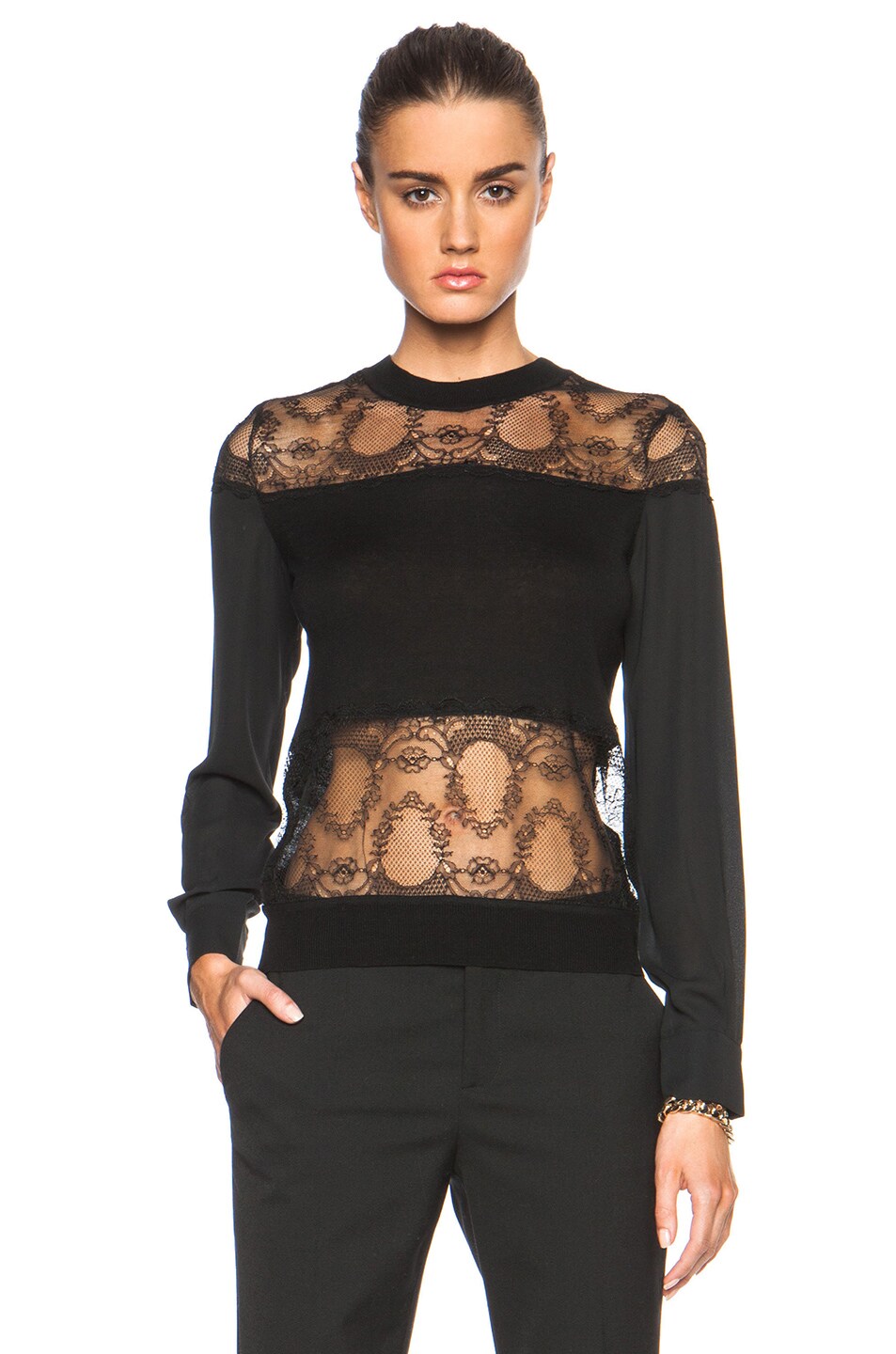Image 1 of Yigal Azrouel Lace Blocked Top in Jet Black