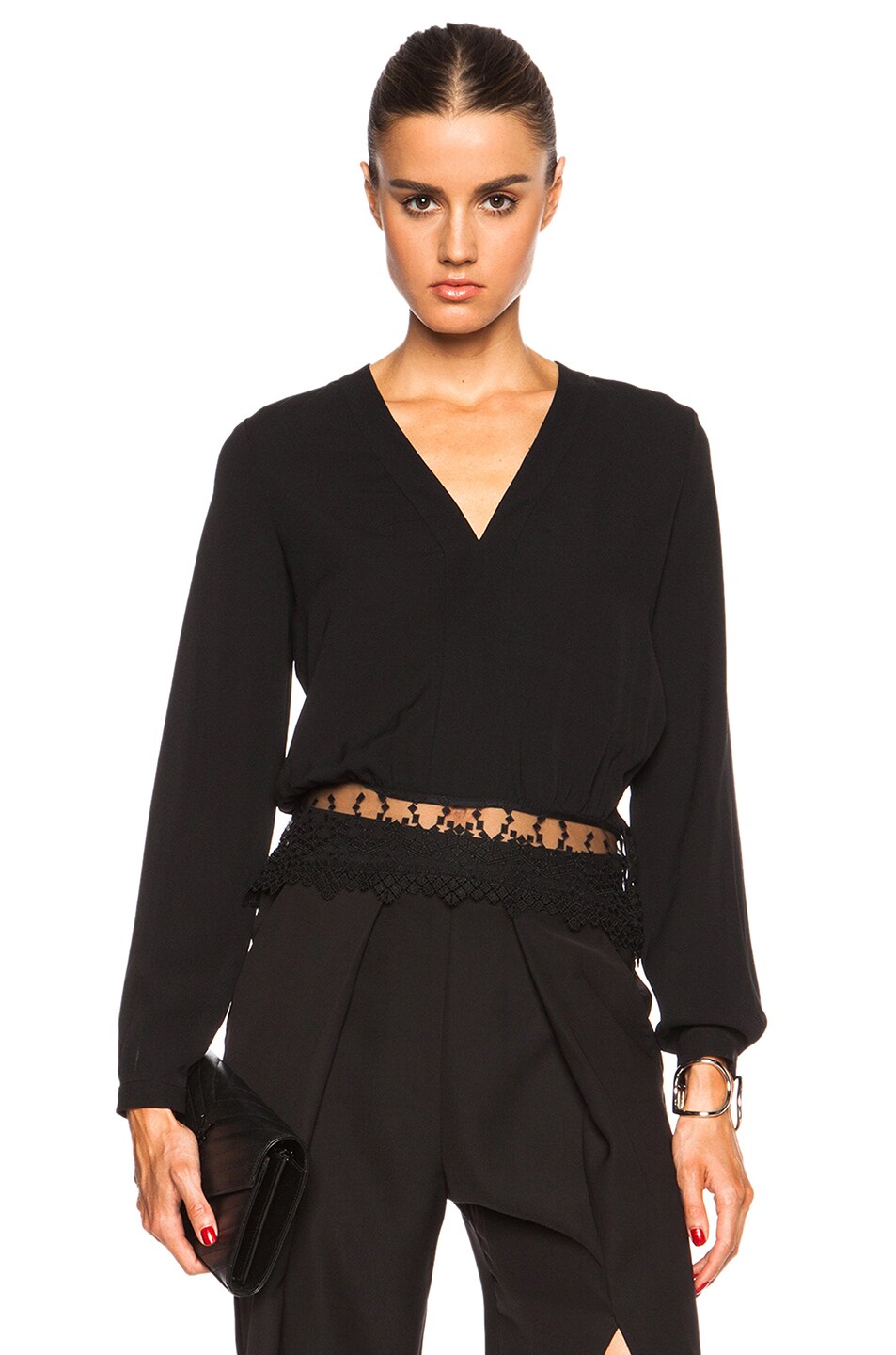 Image 1 of Yigal Azrouel Lace Paneled Top in Jet Black
