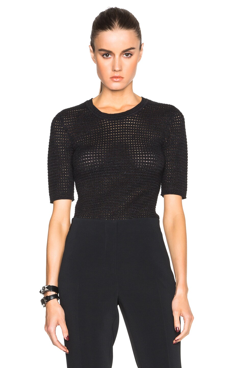 Image 1 of Yigal Azrouel Waffle Knit Top in Jet Black