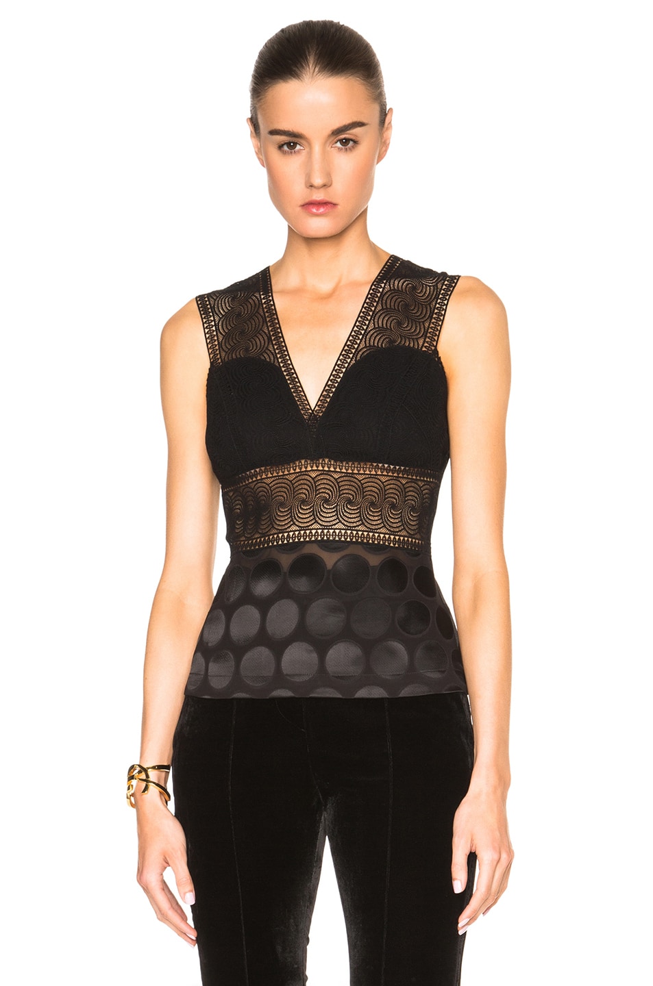 Image 1 of Yigal Azrouel Plunging Lace Front Top in Jet