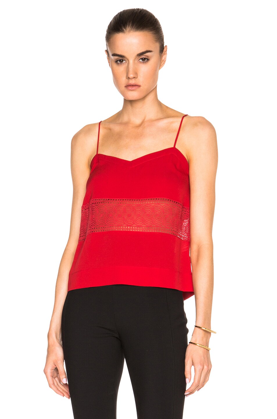 Image 1 of Yigal Azrouel Lace Insert Cami Top in Carmine
