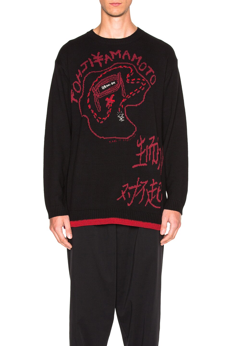 Image 1 of Yohji Yamamoto Kabuki Intarsia Sweater in Black