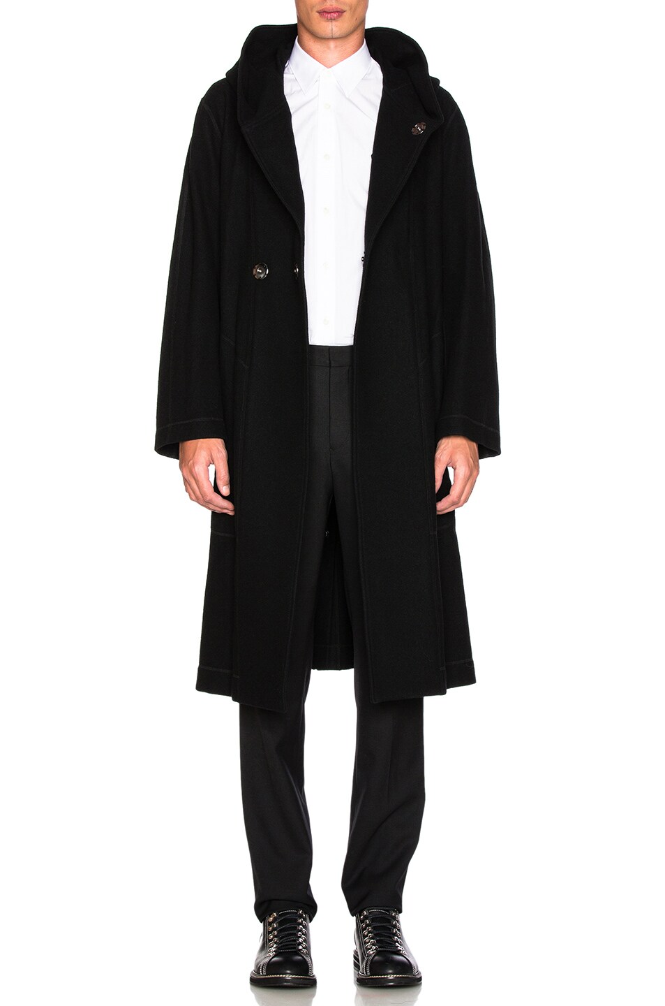 Image 1 of Yohji Yamamoto Hooded Coat in Black