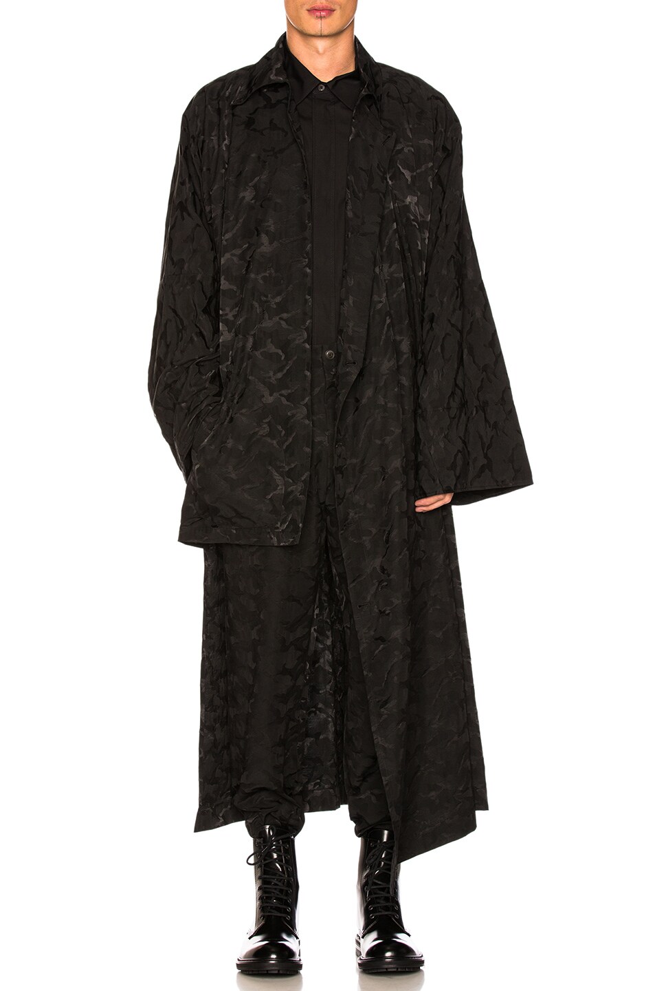 Image 1 of Yohji Yamamoto Camouflage Dolman Coat in Black