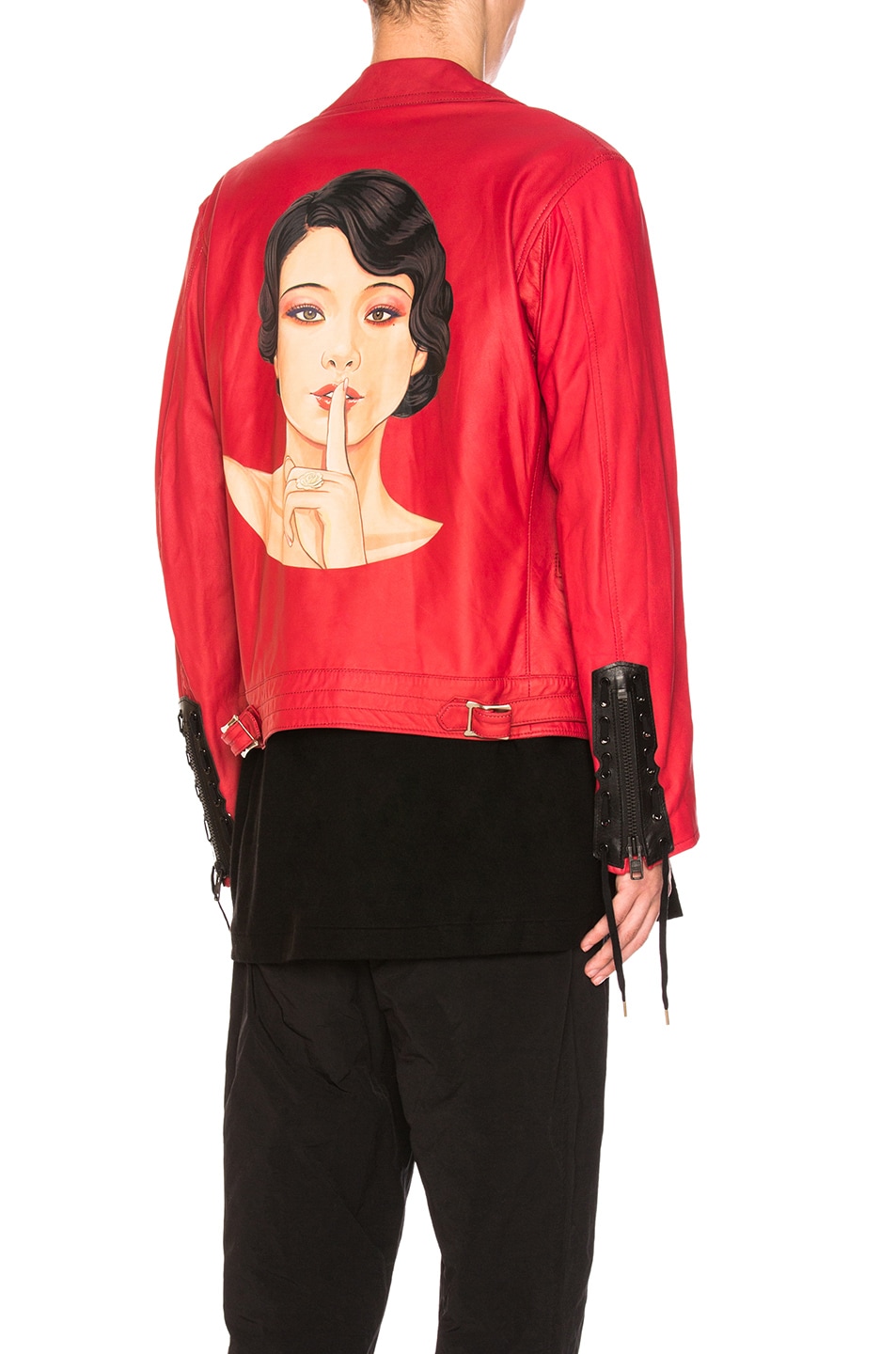 Image 1 of Yohji Yamamoto Standing Finger Leather Jacket in Red