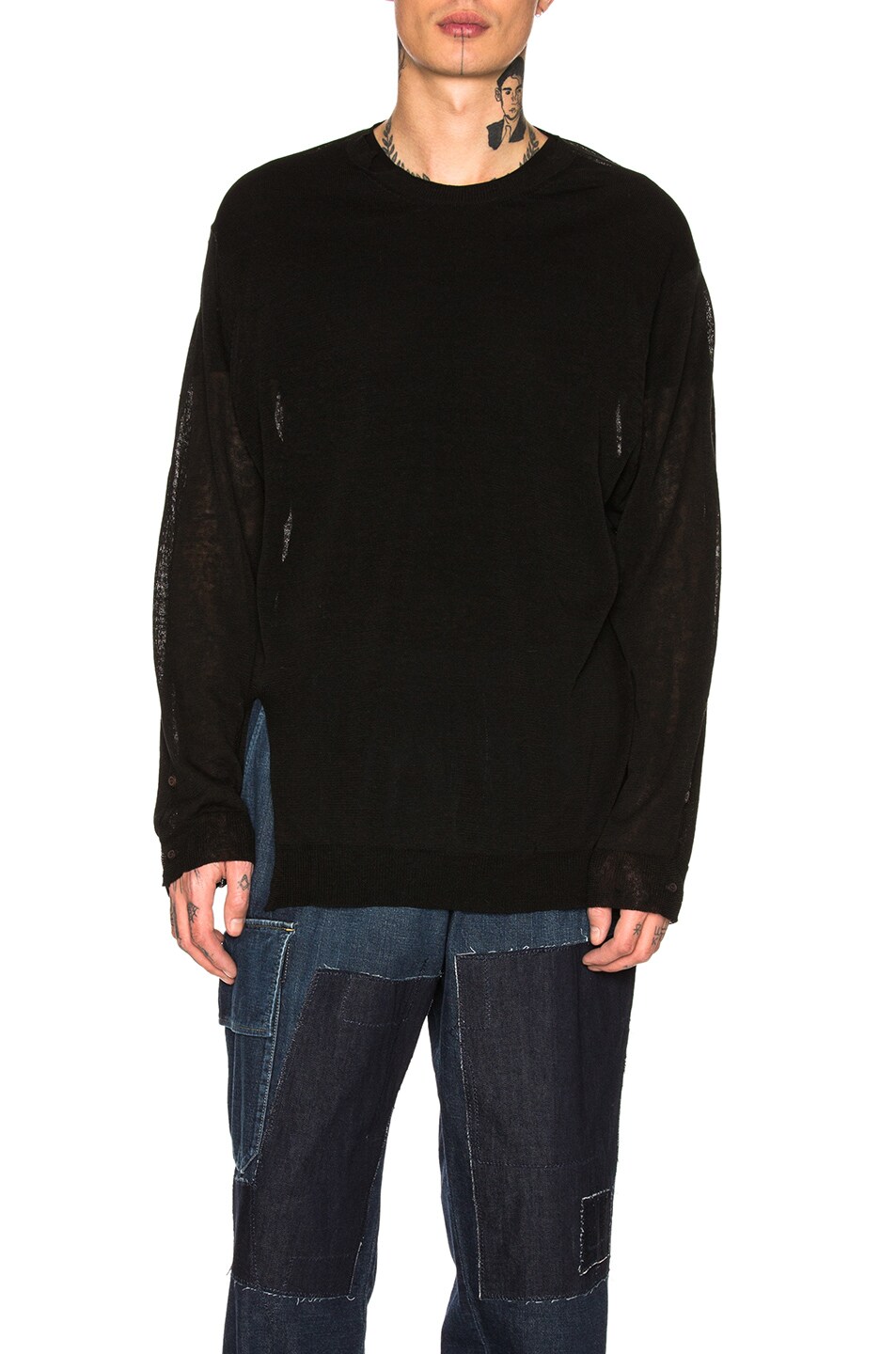 Image 1 of Yohji Yamamoto Slit Open Sweater in Black