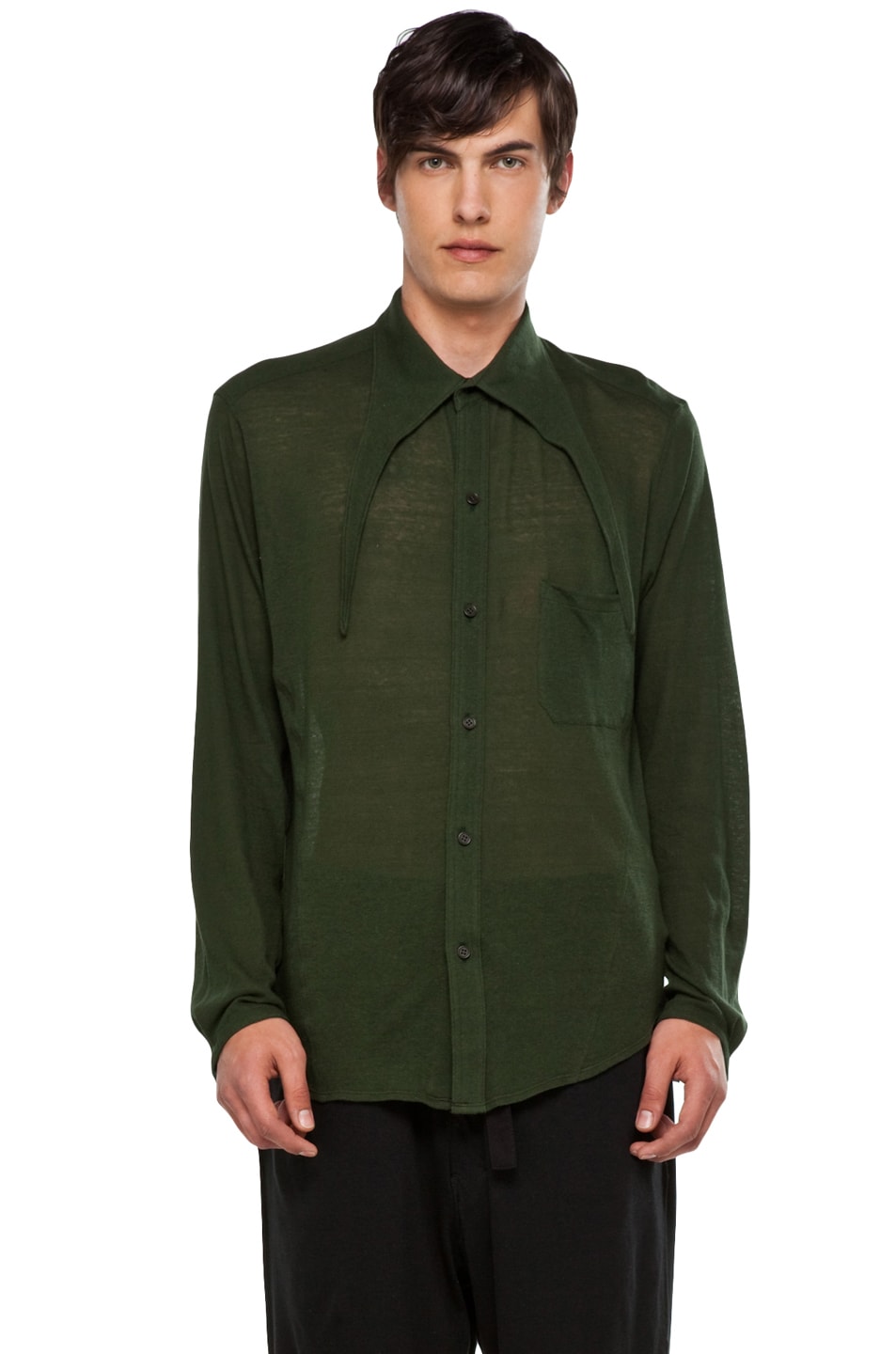 Yohji Yamamoto F-Big Collar C-B-A Shirt in Green | FWRD