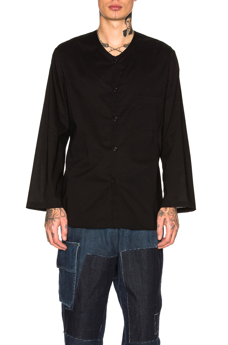 Image 1 of Yohji Yamamoto Collarless Shirt in Black