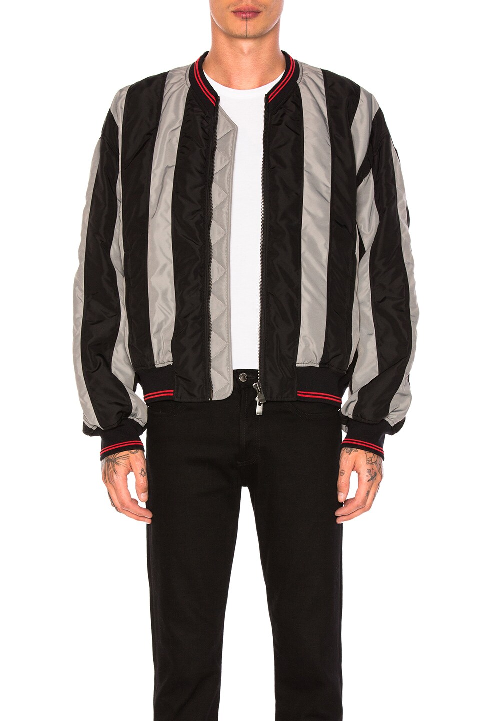 Image 1 of Y/Project Striped Bomber Jacket in Black & Grey