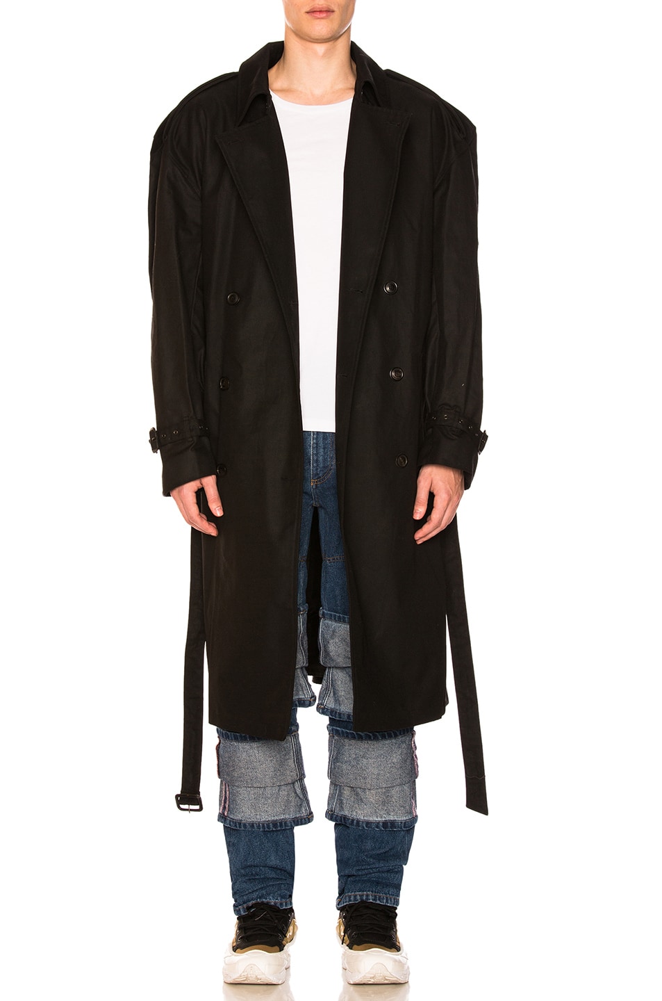Image 1 of Y/Project Double Breasted Trench Coat in Black