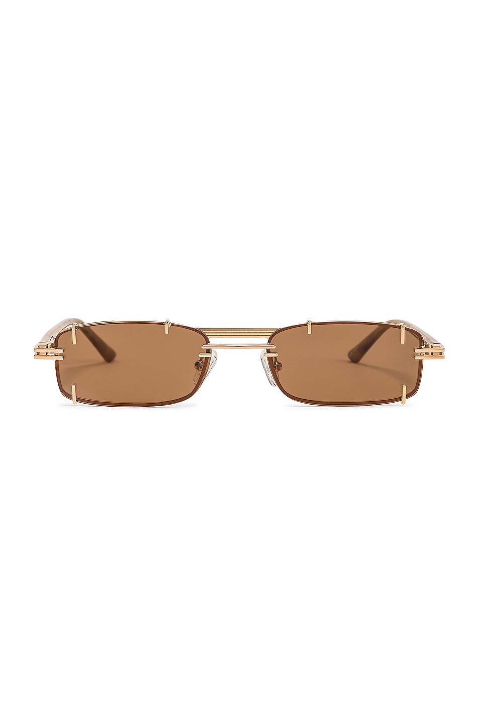 Image 1 of Y/Project Pronged Rectangular Sunglasses in Tortoise Shell, Light Gold & Solid Brown