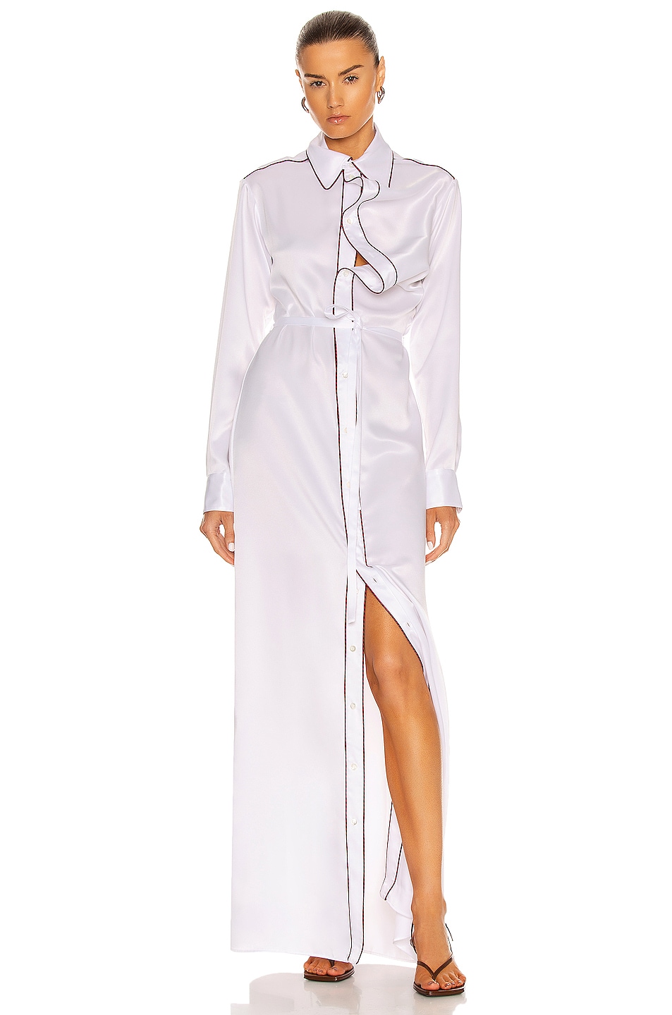 Image 1 of Y/Project Asymmetric Collar Maxi Shirt Dress in White