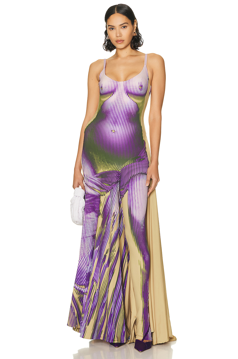 Image 1 of Y/Project x Jean-Paul Gaultier Body Morph Pant Dress in Purple & Beige