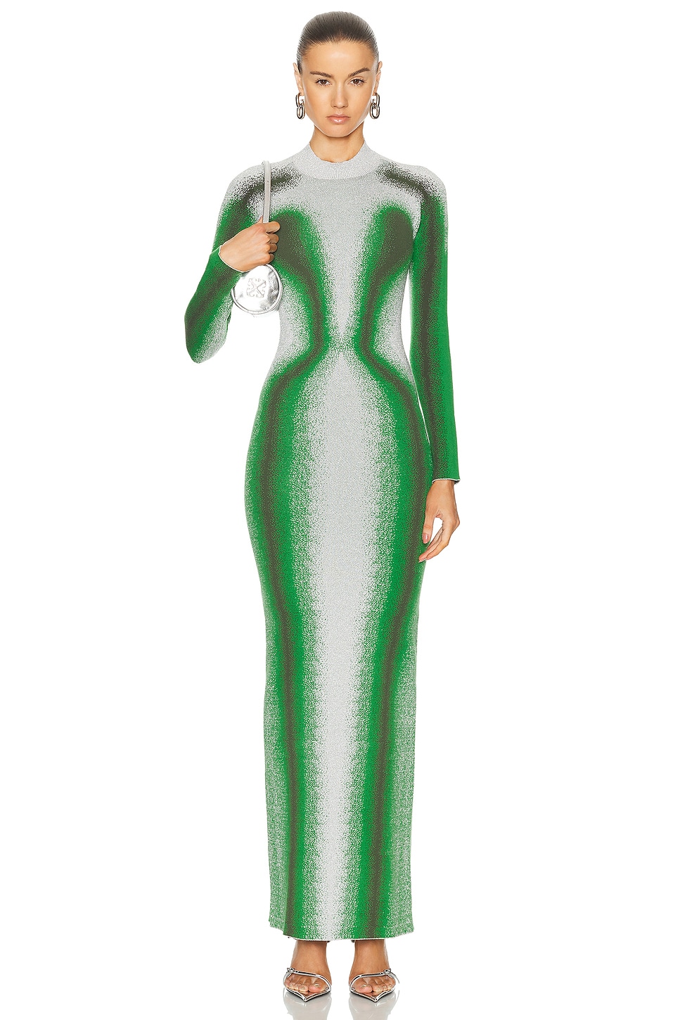 Image 1 of Y/Project Gradient Knit Long Sleeve Dress in Green