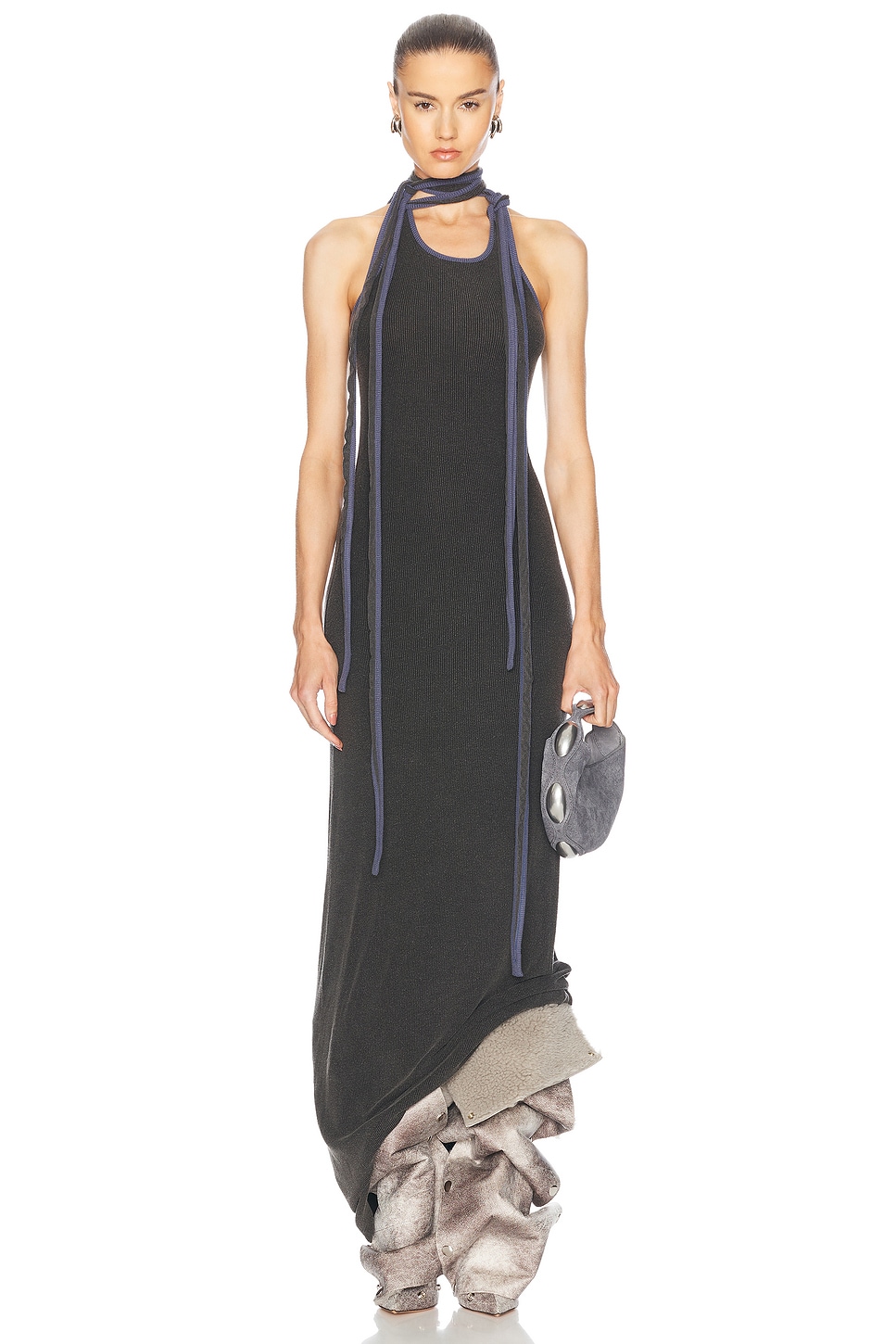 Image 1 of Y/Project Multi Scarf Tank Long Dress in Dark Grey