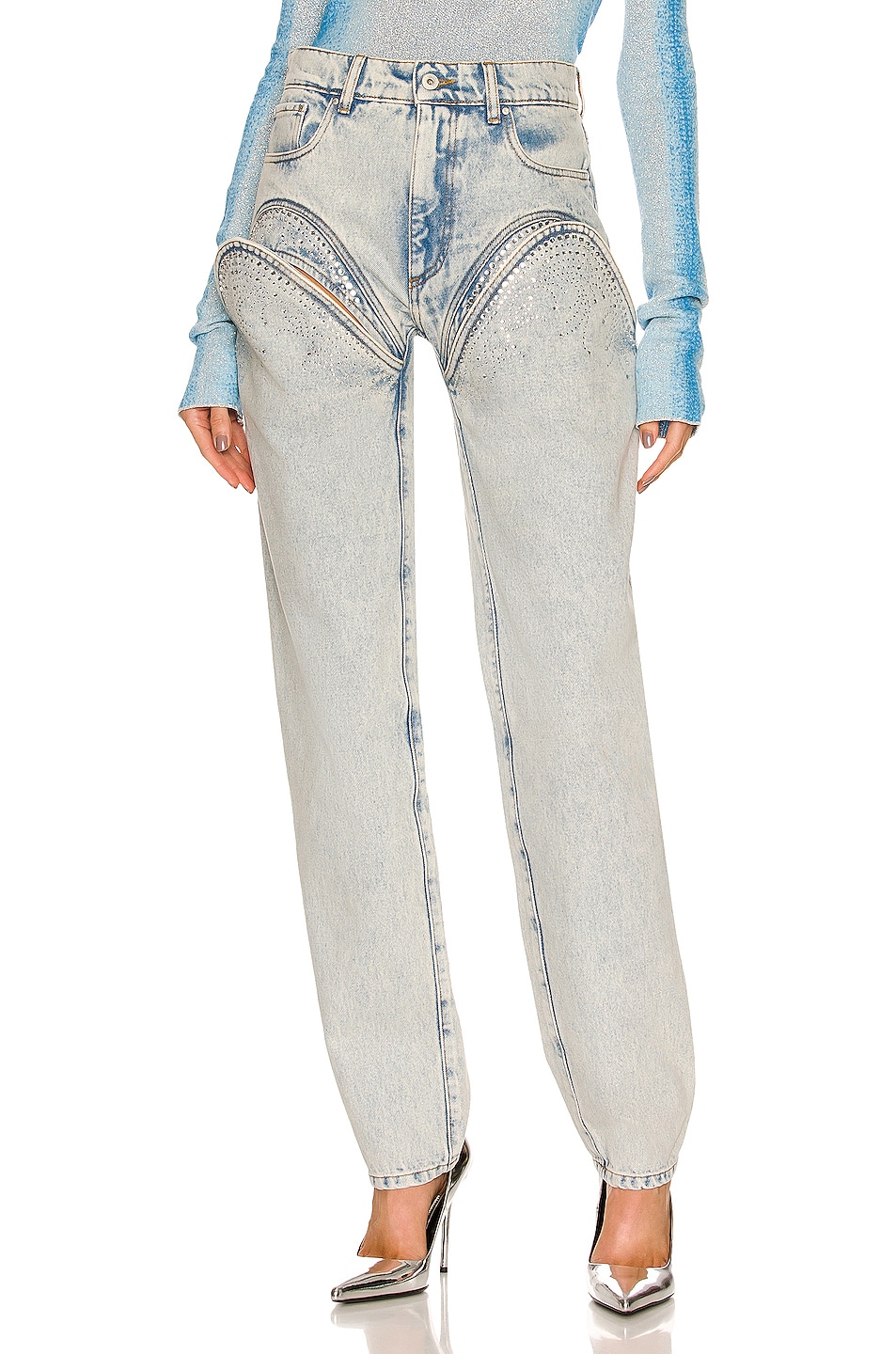 Image 1 of Y/Project Cutout Rhinestone Skinny in Ice Blue