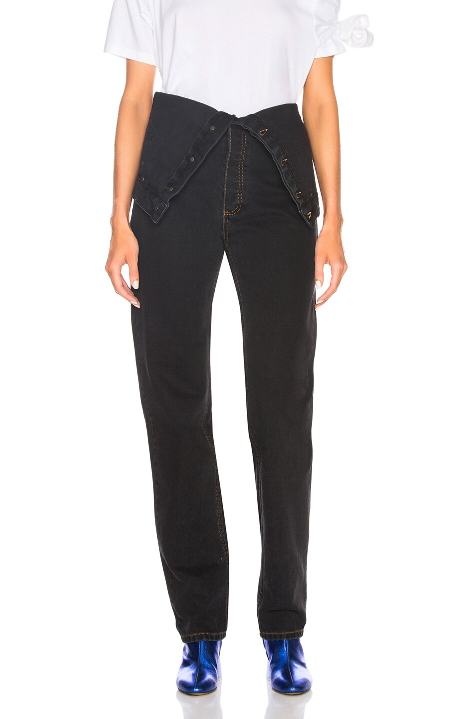 Image 1 of Y/Project Foldover Waistband Jeans in Black
