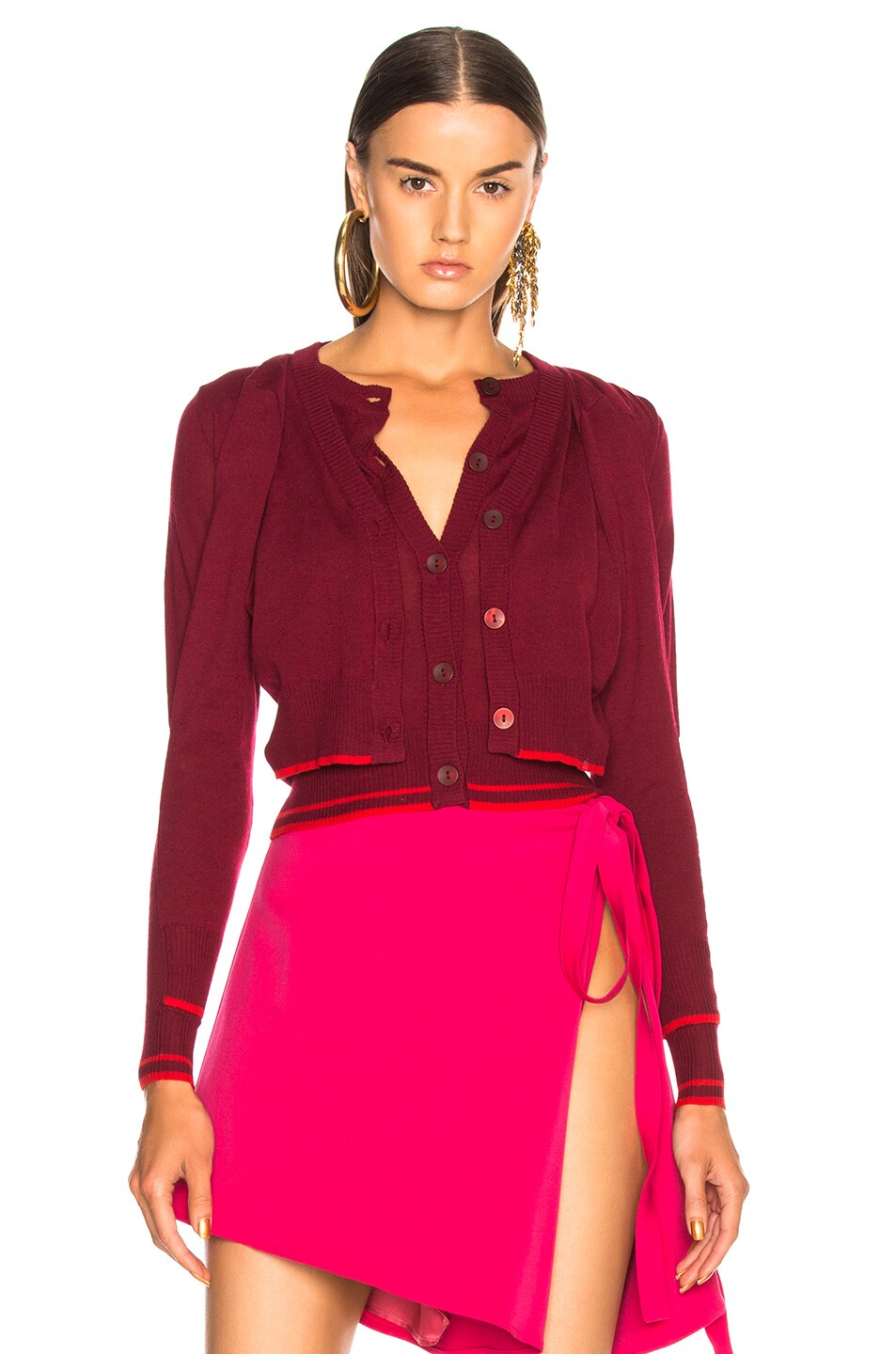 Image 1 of Y/Project Double Front Cardigan in Bordeaux