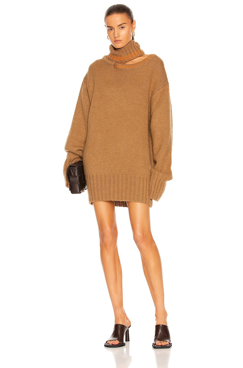 Image 1 of Y/Project Double Neck Oversized Sweater in Sand & Orange
