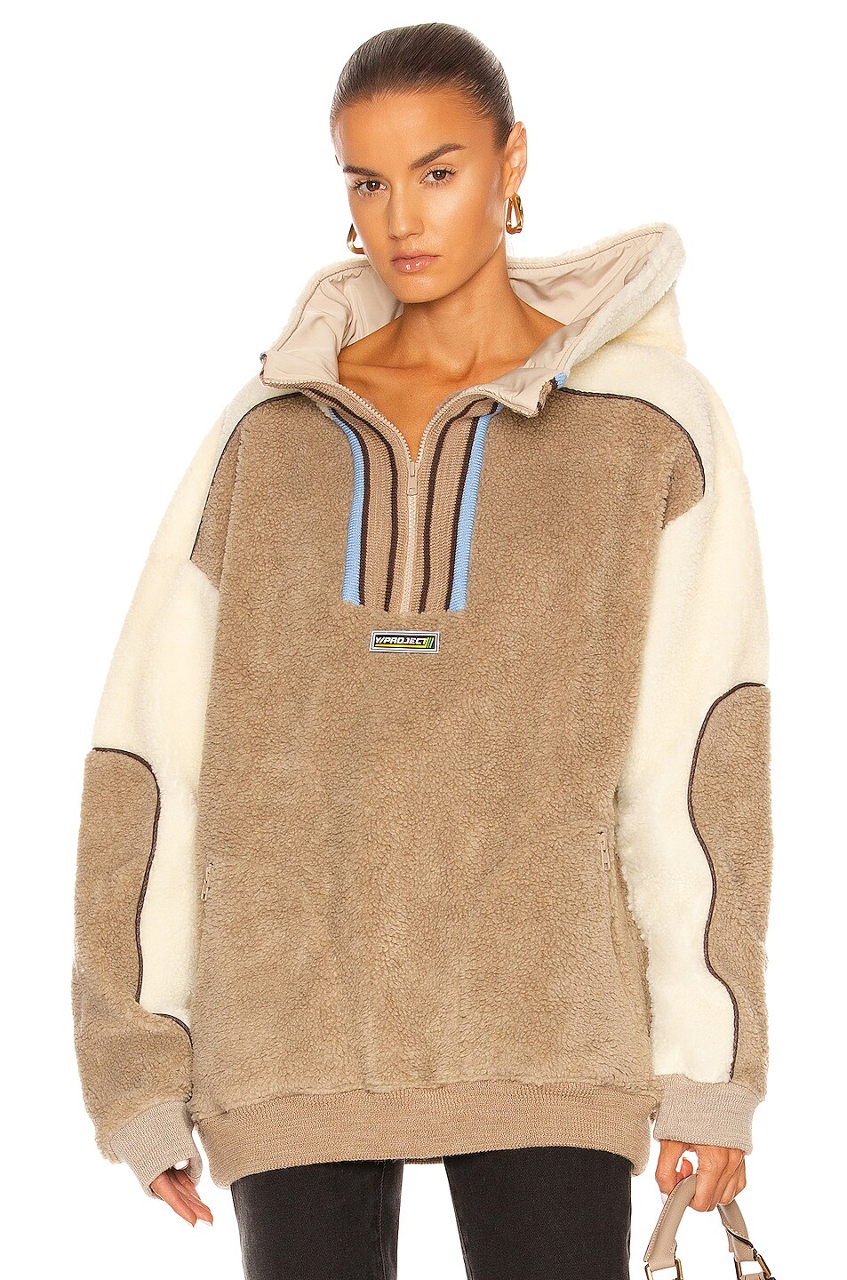 Image 1 of Y/Project Clip Shoulder Fleece Sweater in Beige, Cream & Blue