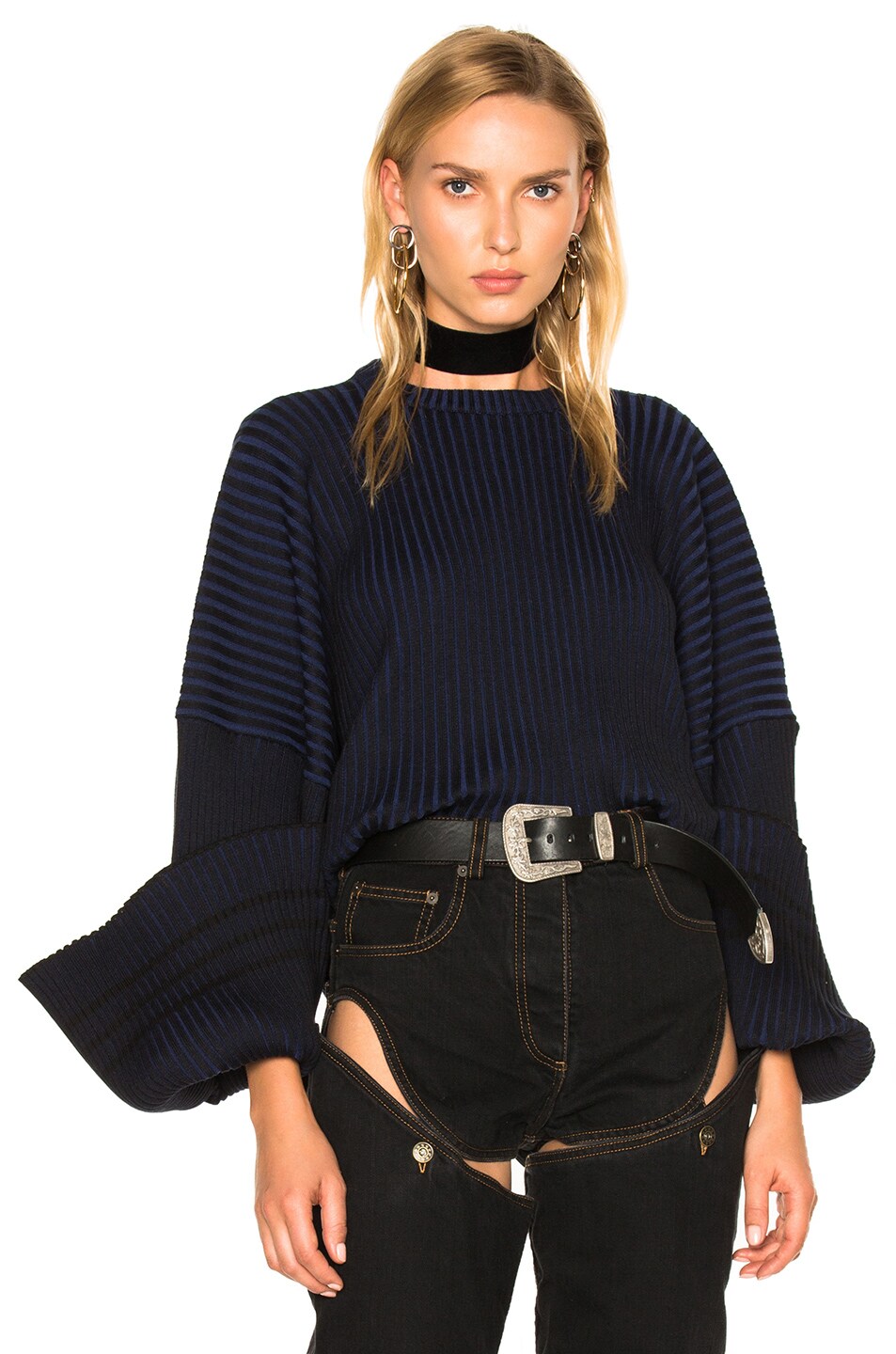 Image 1 of Y/Project Ribbed Oversized Knit Sweater in Bleu Royal