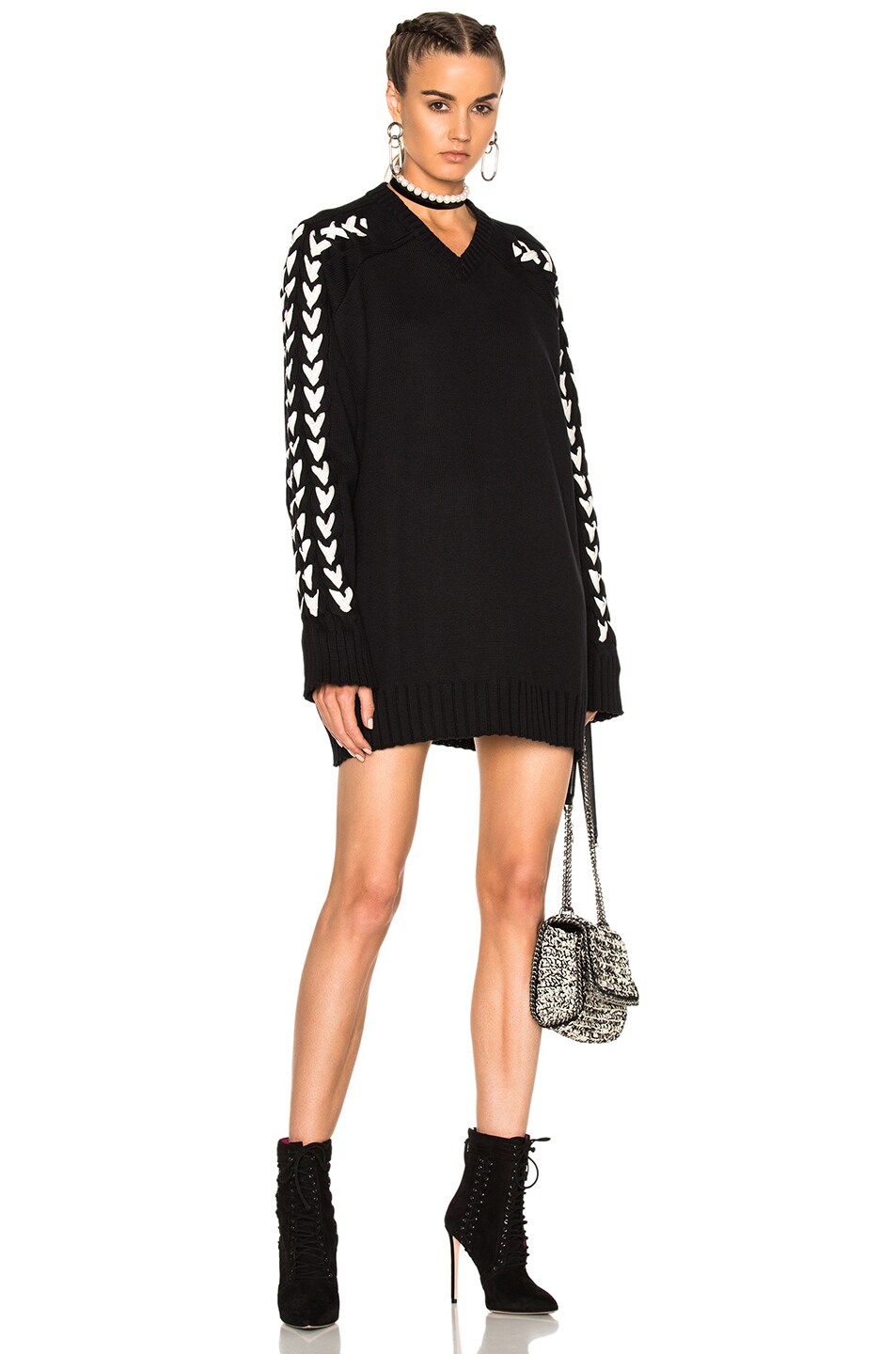 Image 1 of Y/Project Long Oversized Knitted V Neck Sweater in Black