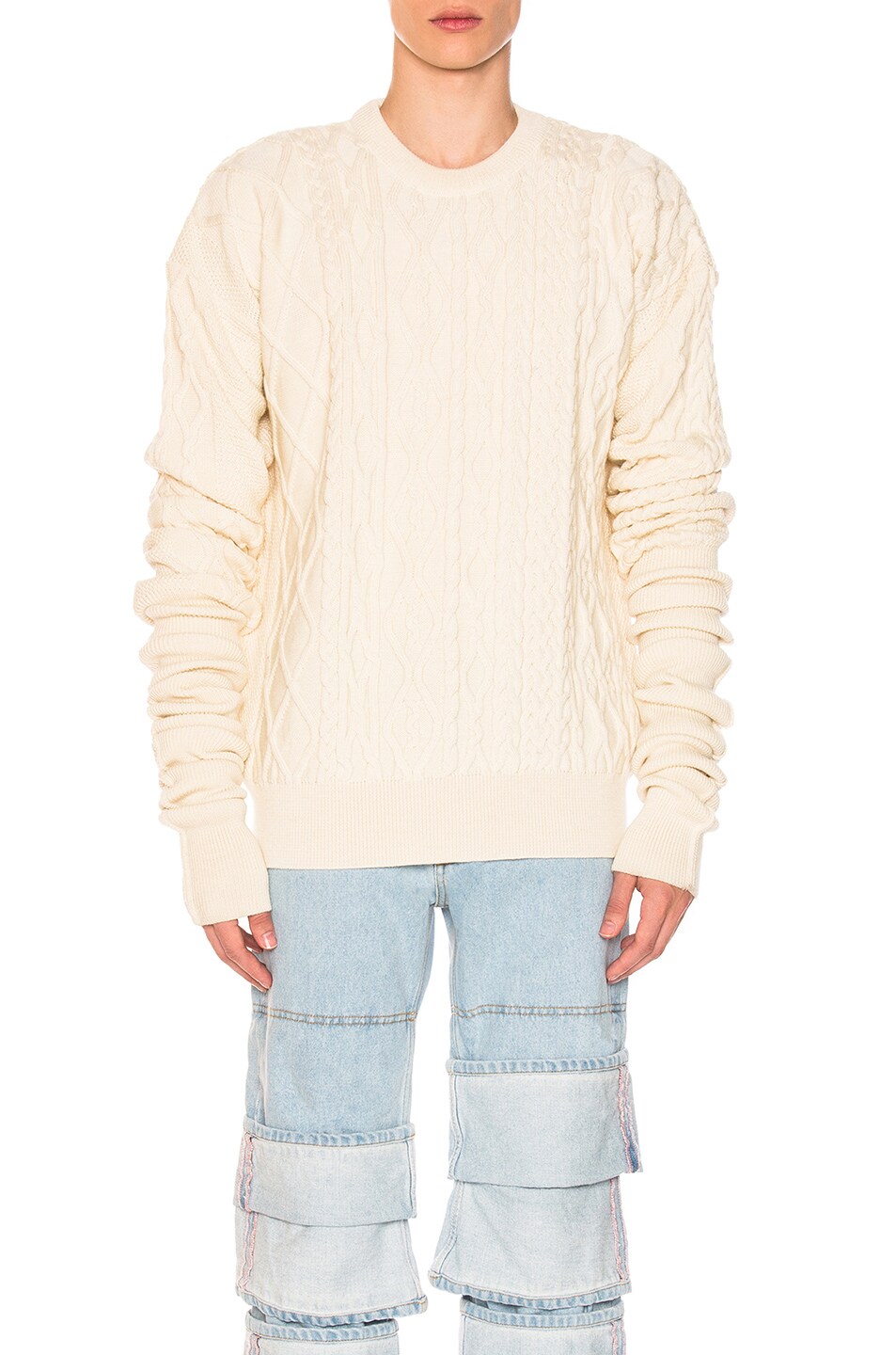Image 1 of Y/Project Asymmetrical Sleeve Crewneck Sweater in Natural