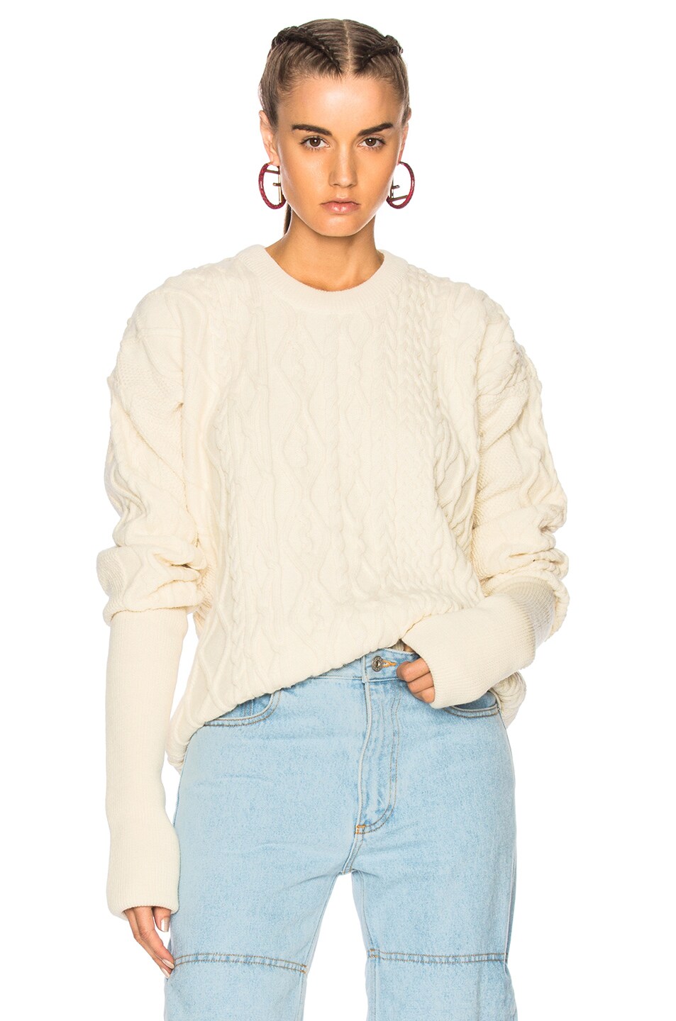 Image 1 of Y/Project Asymmetrical Sleeve Crewneck Sweater in Natural