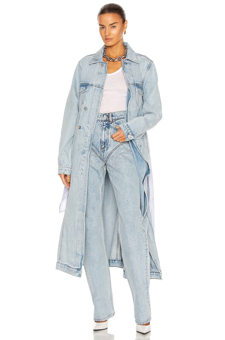 Image 1 of Y/Project Pulled Lining Denim Coat in Ice Blue