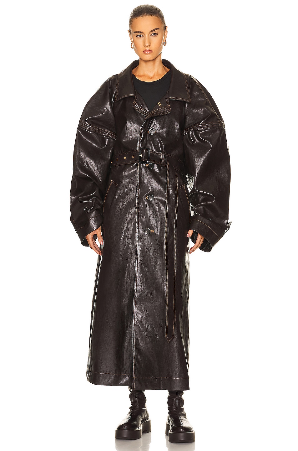 Y/Project Wire Maxi Trench Coat in Dark Brown | FWRD