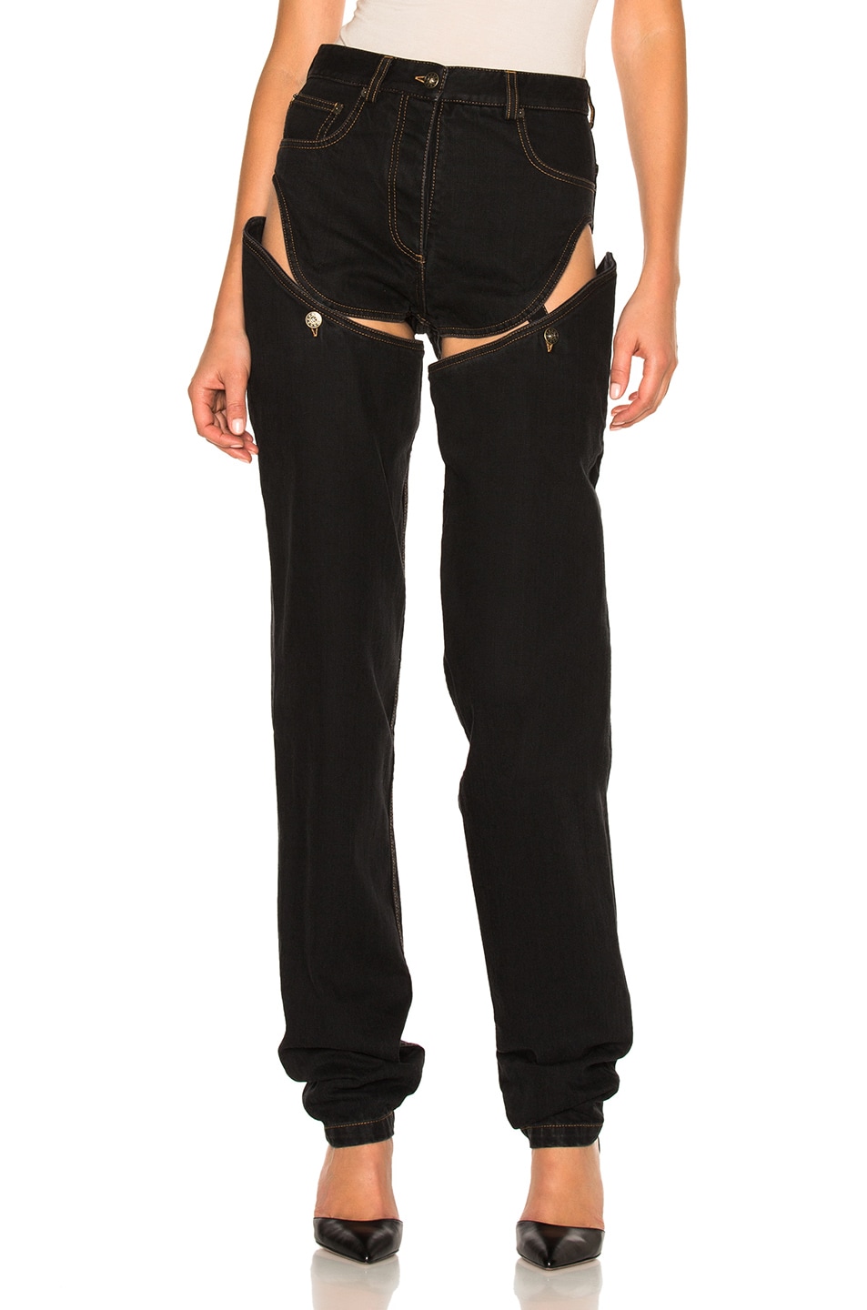 Image 1 of Y/Project Straight Leg Trouser with Detachable Short in Washed Black