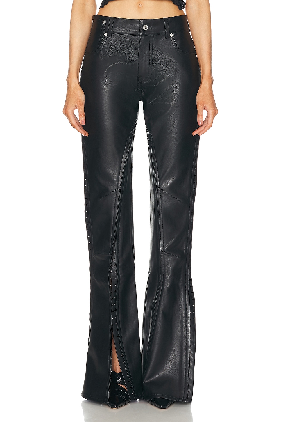 Image 1 of Y/Project Hook And Eye Slim Leather Pant in Black