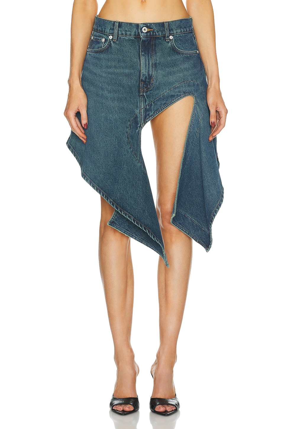 Image 1 of Y/Project Evergreen Cut Out Denim Mini Skirt in Evergreen Vintage Blue
