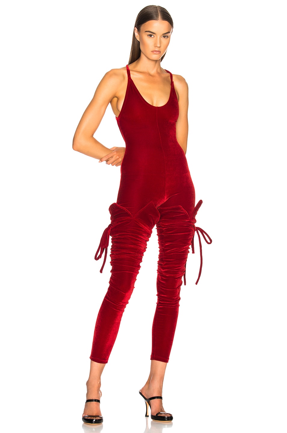 Image 1 of Y/Project for FWRD Velvet Jumpsuit in Cherry