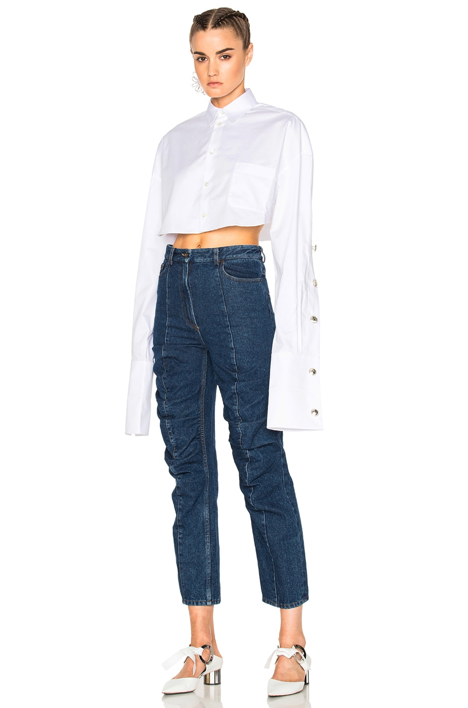 Image 1 of Y/Project Cropped Button Down Shirt in White