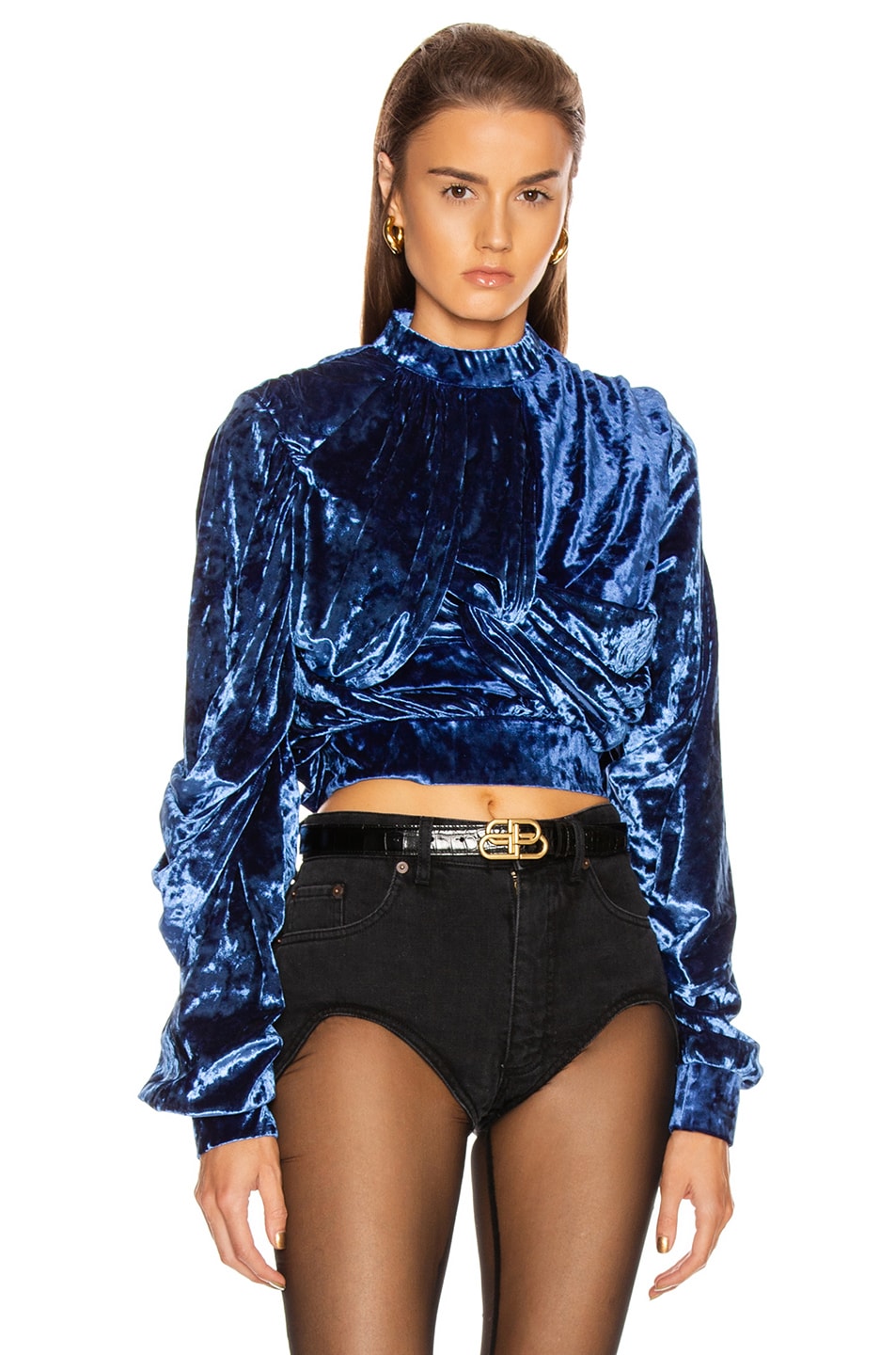 Image 1 of Y/Project Velvet Wrap Top in Royal Blue