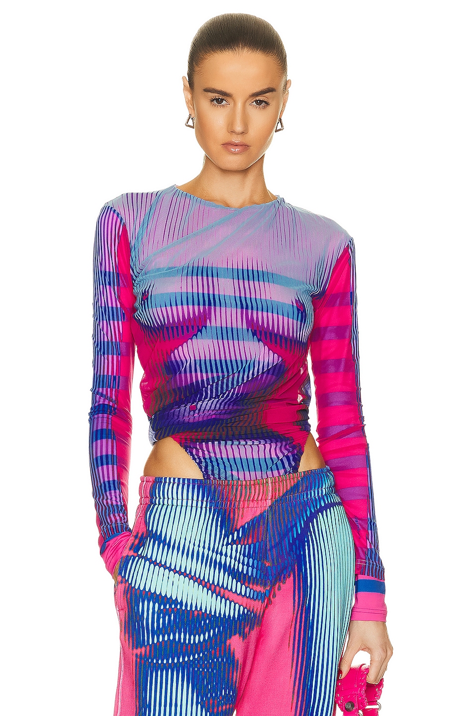 Image 1 of Y/Project x Jean-Paul Gaultier Body Morph Bodysuit in Pink & Blue