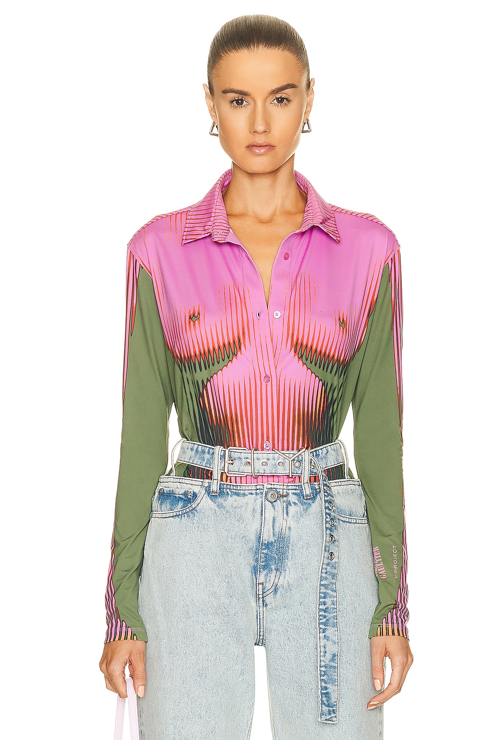 Image 1 of Y/Project x Jean-Paul Gaultier Body Morph Fitted Shirt in Pink & Khaki