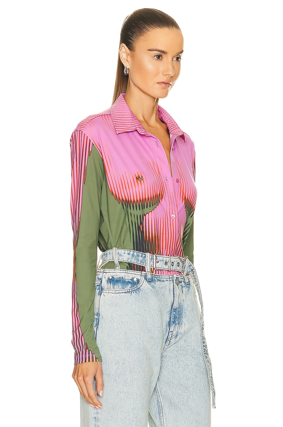 Y/Project x Jean-Paul Gaultier Body Morph Fitted Shirt in Pink & Khaki ...