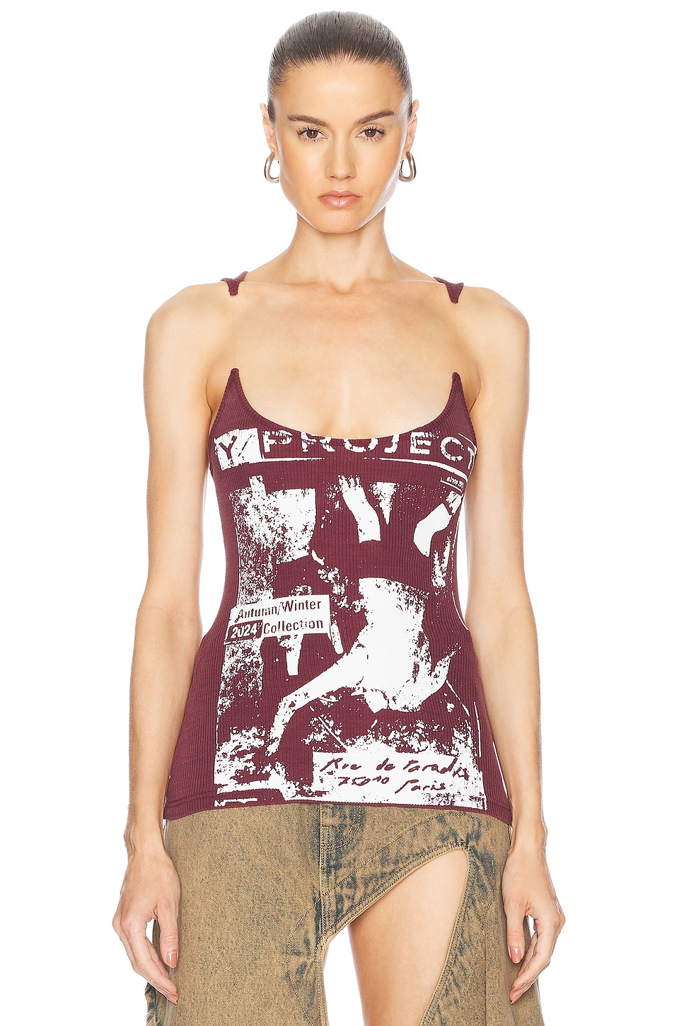 Image 1 of Y/Project Invisible Strap Tank Top in Burgundy