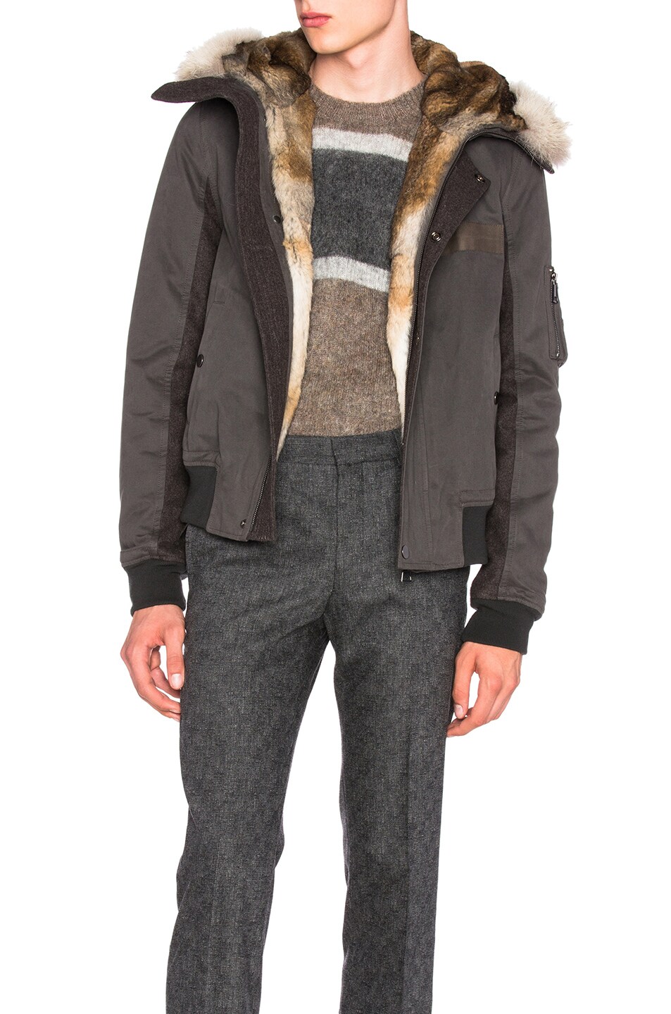 Image 1 of Yves Salomon Cotton Jacket with Coyote Fur in Anthracite