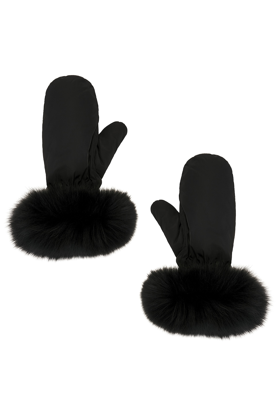 Yves Salomon Fox Fur Trim Mittens In Black