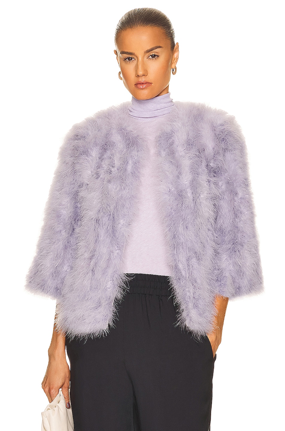 Image 1 of Yves Salomon Feather Cropped Jacket in Lilac
