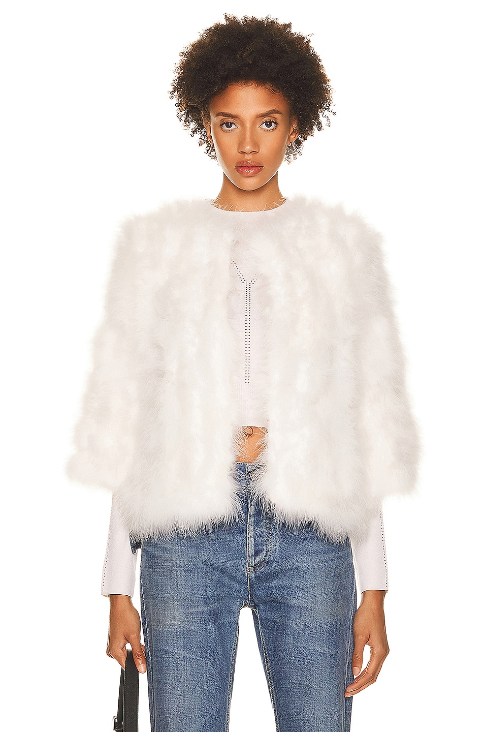 Image 1 of Yves Salomon Feather Cropped Jacket in Meringue