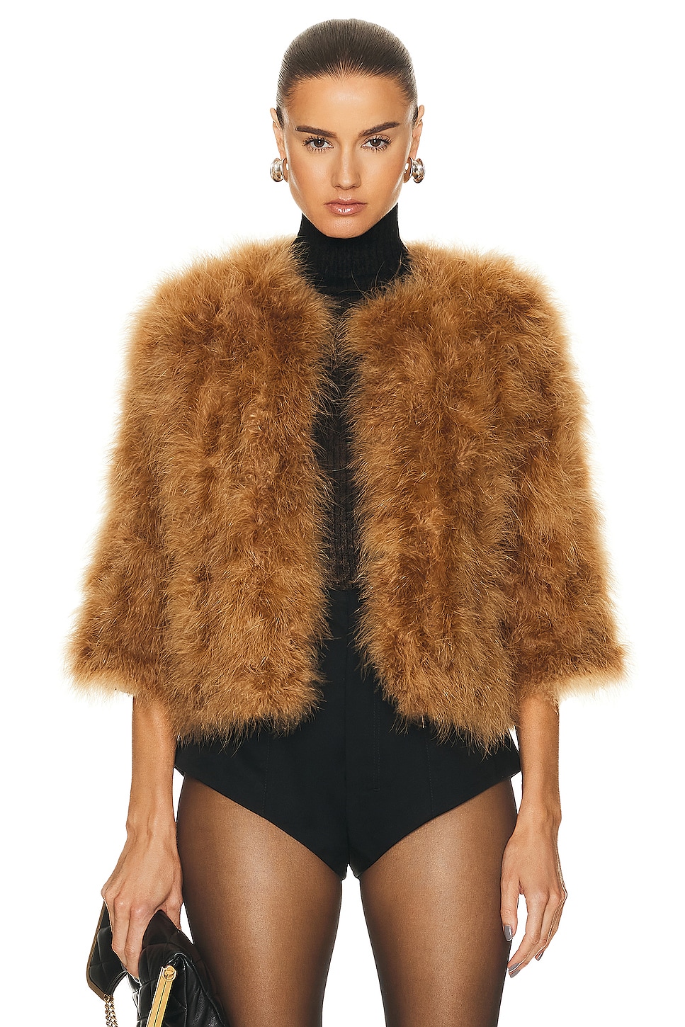 Image 1 of Yves Salomon Feather Cropped Jacket in Madeline