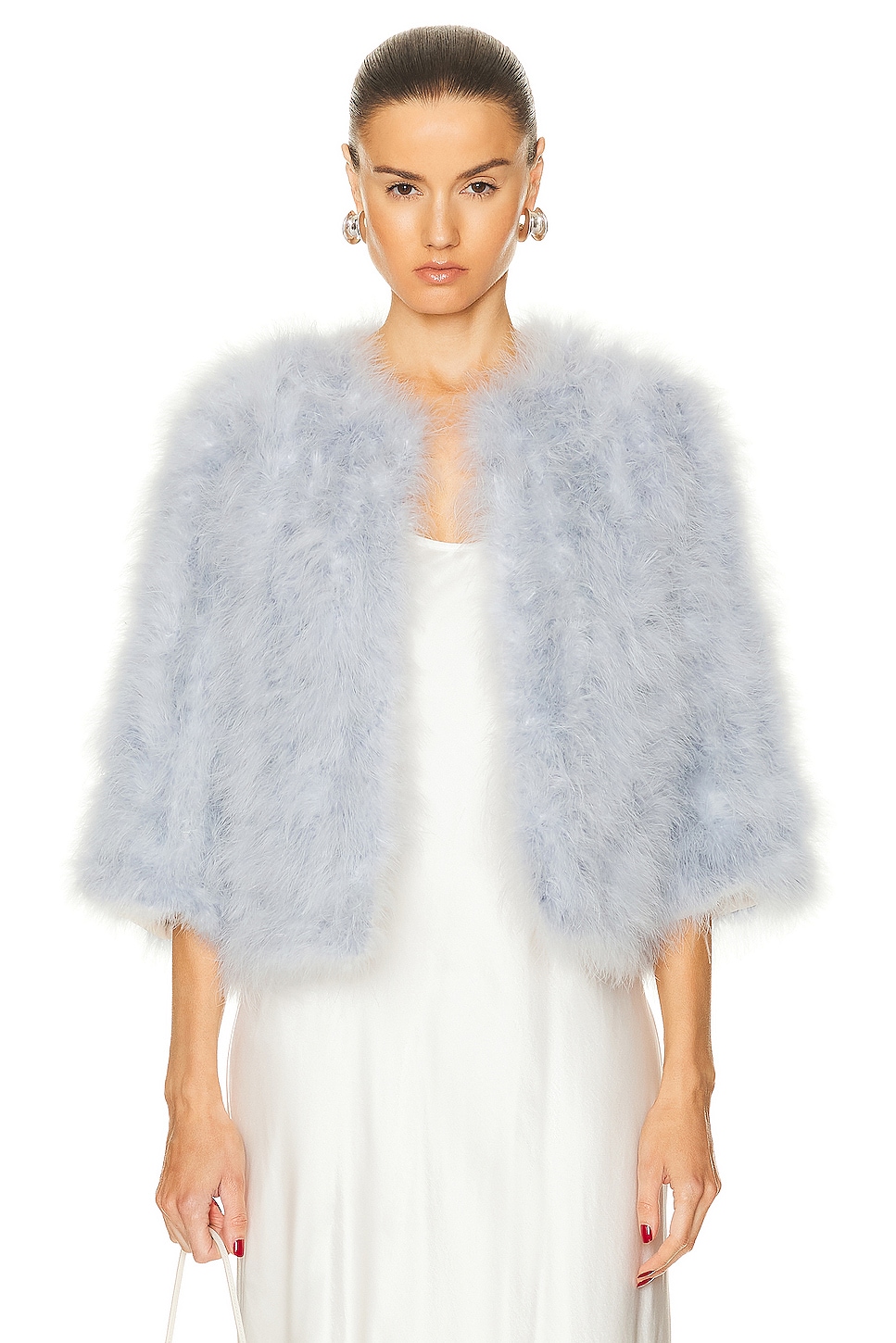 Image 1 of Yves Salomon Feather Cropped Jacket in Nuage