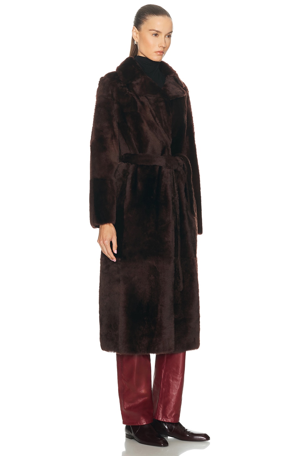 Yves Salomon Long Belted Reversible Shearling Coat
