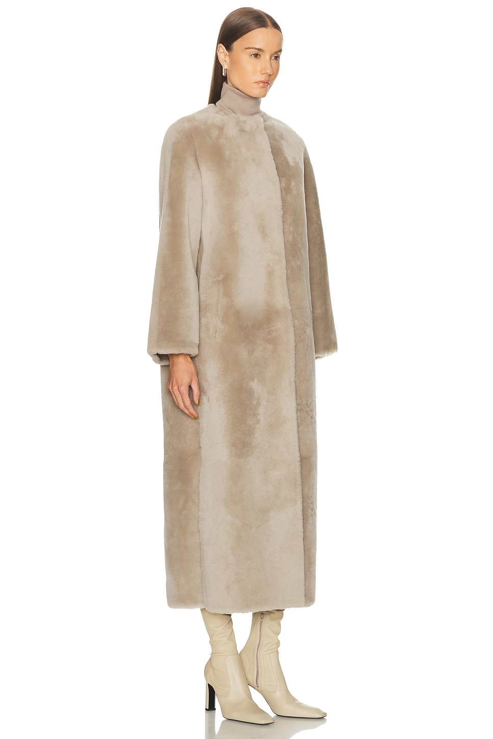 Yves Salomon Extra Long Draped Shearling Reversible Coat